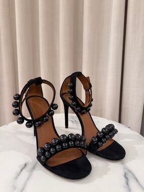 Givenchy Black Pearl-Trim Suede Stiletto Sandals